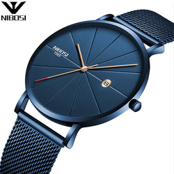 Blue Stainless Steel Ultra Thin Watche Men Classic